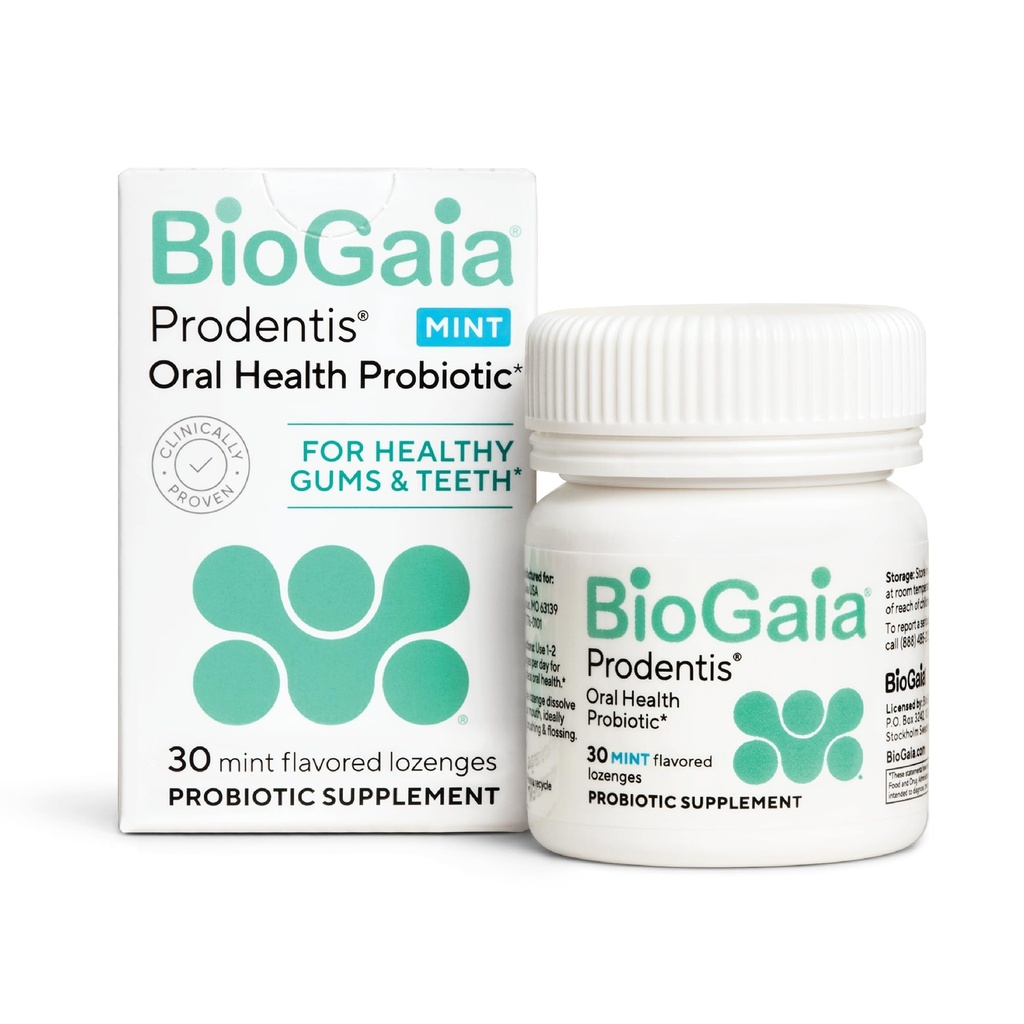 BioGaia Prodentis Silencio Probióticos Orales  Promueve Gums saludables " Teeth Silencio Defends Against Bad Breath " Problemas dentales ← Mejora la salud oral ← Mint Flavored Dental Probiotic Lozenge