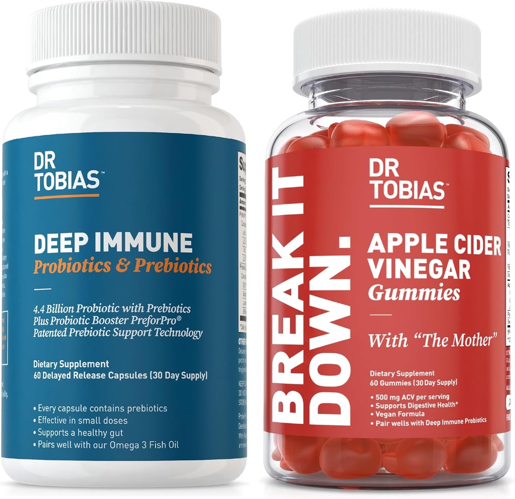 Dr. Tobias Probióticos Inmunitarios Probióticos Probióticos y Manzana Vinagre Gummies, apoya la salud digestiva, la función Gut Immune, limpieza " Detox para Mujeres Hombres con 4.4. Billón CFU &amp; La Madre