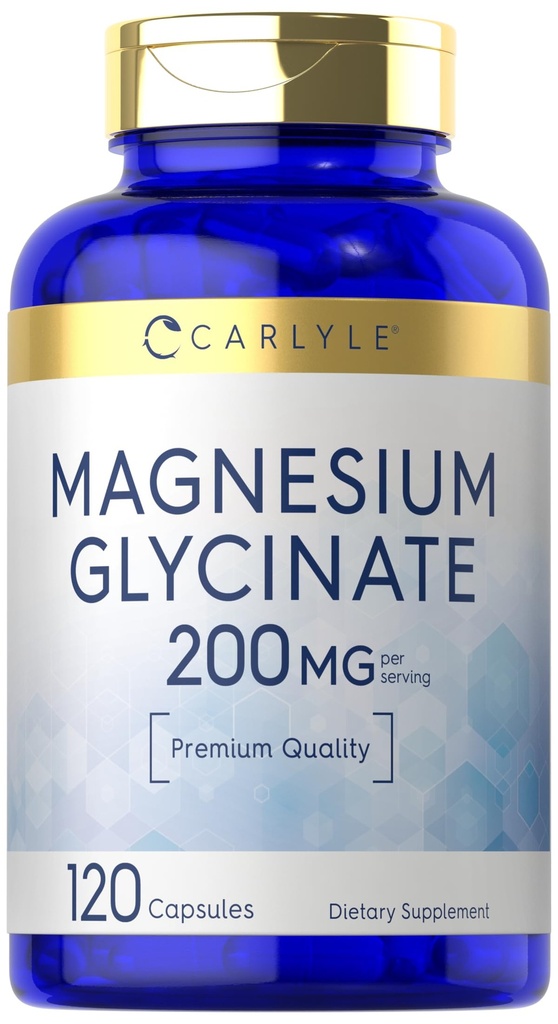 Carlyle Magnesium Glycinate TEN 200mg TEN 120 Capsules TEN NO GMO Y Gluten Suplemento Gratis