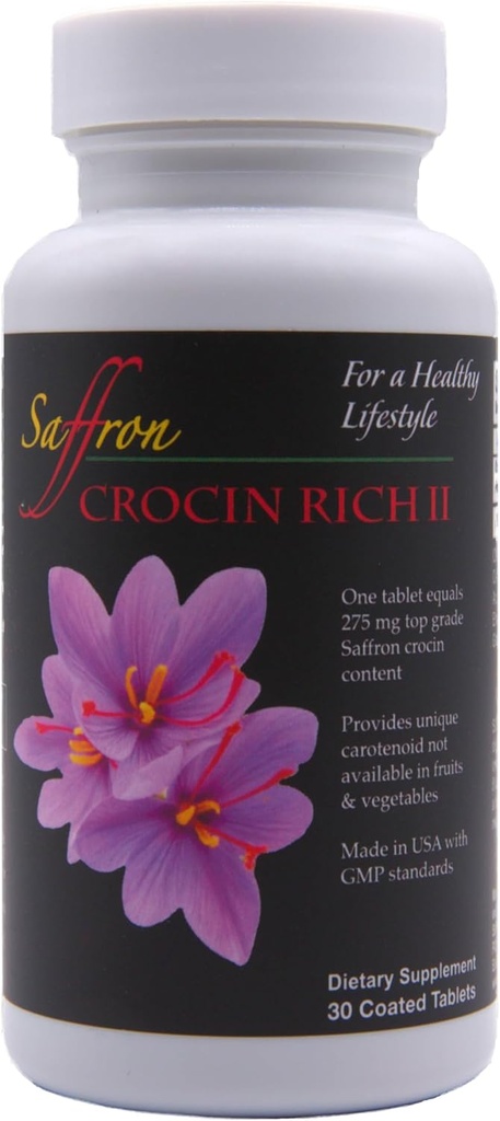 Crocin Rich II – 25 mg High Purity Crocin, Key Saffron Active – Made in USA – Supports Joint, Motor & Cognitive Function, Sciatic Comfort, Balance & Brain Clarity – 30 Tablets