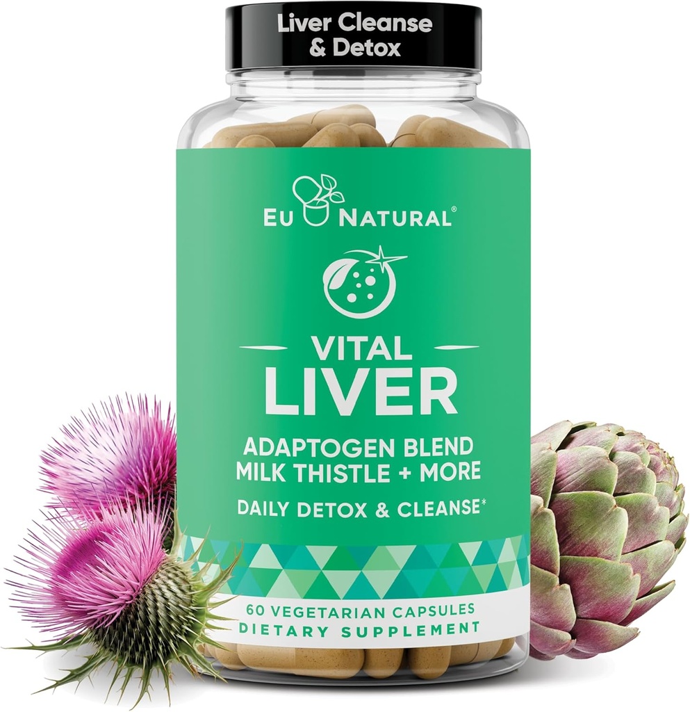Vital Liver Cleanse Detox & Repair – 9-in-1 Liver Support Supplement – Milk Thistle, Artichoke Extract, Turmeric, Adaptogens – Optimal Liver Function and Digestive Health – 60 Vegetarian Soft Capsules