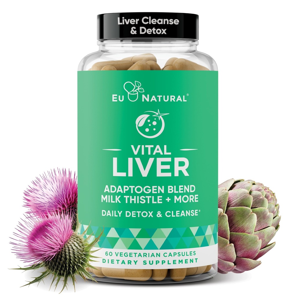 Vital Liver Cleanse Detox " Repair – 9-in-1 Liver Support Supplement – Milk Thistle, Artichoke Extract, Turmeric, Adaptogens – Optimal Liver Function and Digestive Health – 60 Vegetarian Soft Capsules