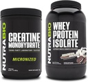 NutraBio Creatine Monohydrate, Unflavored, 500g and Whey Protein Isolate, Ice Cream Cookie Dream, Suplemento Bundle - Muscle Energy, Lean Muscle Growth, Recovery, and Strength