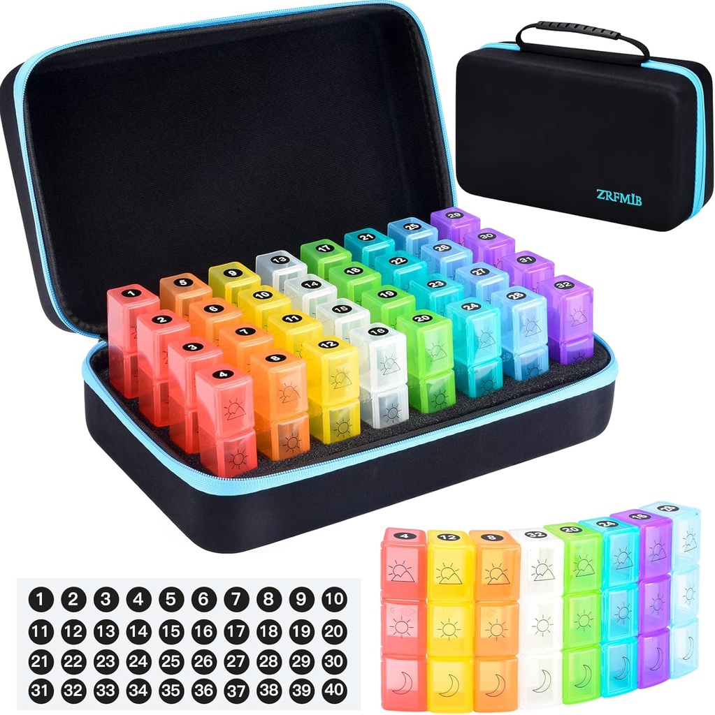ZRFMIB Organizador Mensual de Píldora 3X al día, 30 días Caja de Píldora de Viaje Organizador con 32 Compartimientos diarios, Month Pill Box Organizador para Aceite de Pesca, Vitaminas, Suplementos y Medicaciones