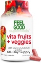 FeelGood Superfoods Vita Fruits and Veggies Capsules - 25 Superfood Ingredients, Fruit and Vegetable Multivitamin, 60 Cuenta - Para hombres y mujeres - Vitaminas A, C, D, E, B y Zinc