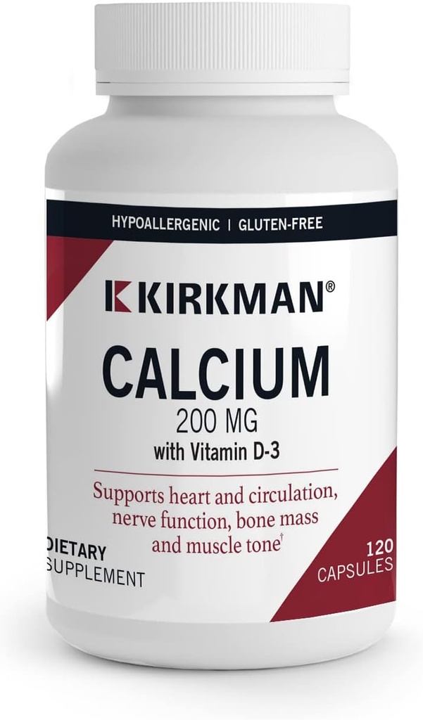 Calcio más puro de Kirkman 200 mg - Hipoallergénico 120 cápsulas vegetarianas - Gluten y Casein gratis