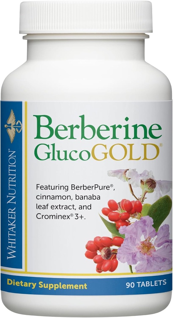 Suplemento Berberina GlucoGold del Dr. Whitaker con 1500 mg por día de BerberPure Berberine, canela concentrada, crominex Chromium y Banaba Leaf Extract (90 Tablets)