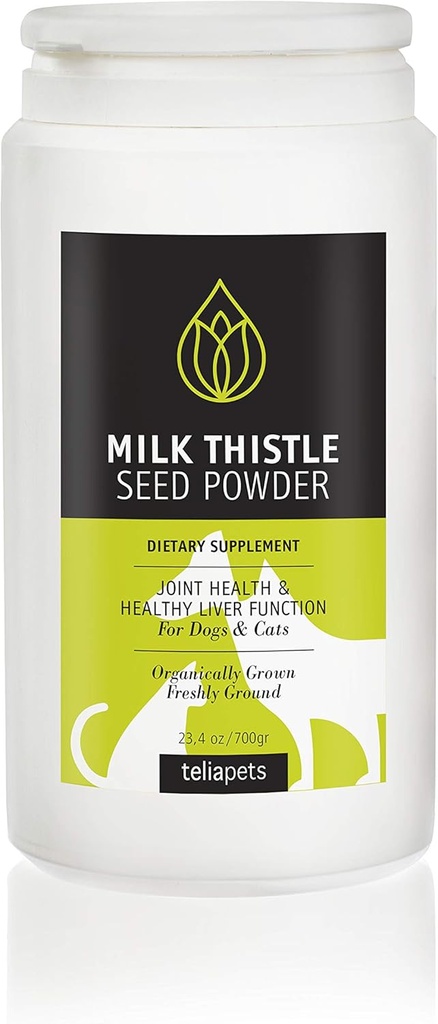 Teliapets Milk Thistle Seed Powder, Herbal ' Effective, Natural, Ideal para proteger la salud del hígado y el riñón, contra las alergias, detoxificación, antioxidante -para perros ' Cats 23.4oz /700 gr