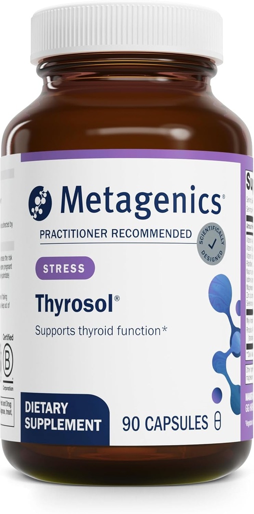 Metagenics Thyrosol - Suplemento mineral de vitamina &amp; soporte tiroideo saludable " fatiga relacionada con estrés* - con Zinc, Selenium " Rhizoe Extract - 90 cápsulas