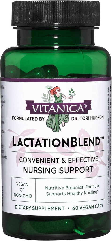 Vitanica LactationBlend, Suplemento Lactation para el aumento de la oferta de leche materna y el sostén orgánico de la lactancia, con Fennel, Milk Thistle, Fenugreek y Más, Non-GMO, Vegan, 60 cápsulas