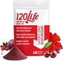 120LIFE Apoyo a la presión sanguínea, mezcla de aceite de remolacha natural con polvo granada, suplemento de arándano, cereza de tarta, Hibiscus y Magnesio (28 servidos) - Sin gluten, Vegan