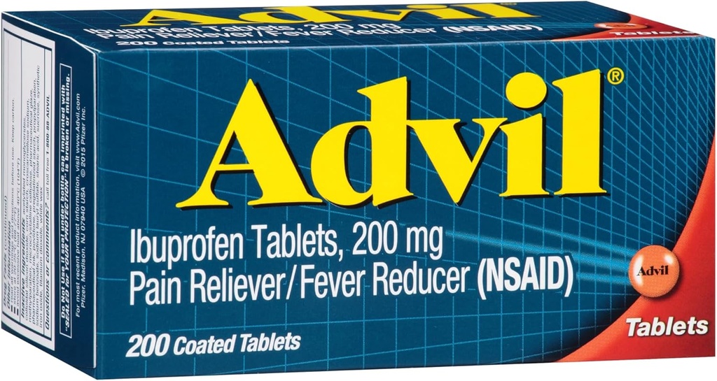 Alimentador de Dolor Advil y Reductor de Fiebre, Medicamento de Alivio de Dolor con Ibuprofeno 200 mg para Dolor de Cabeza, Dolor, Dolor Menstrual y Alivio de Dolor Conjunto - 200 Tabletas Coadas