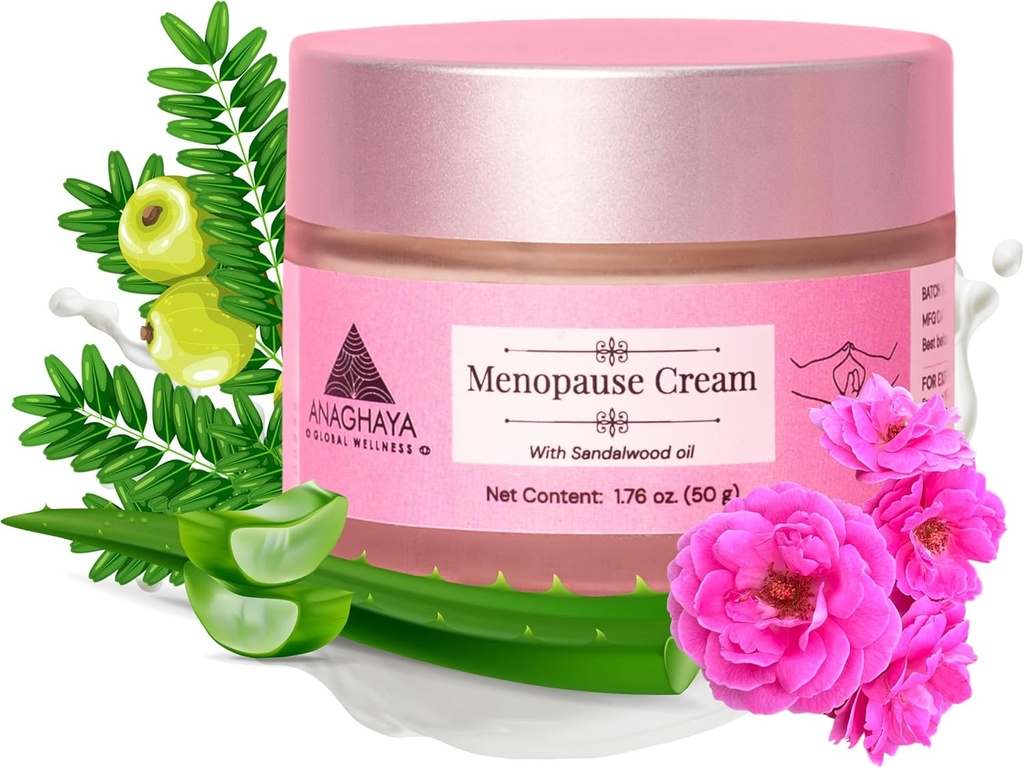 Crema de la menopausia para las mujeres con leña de sandalias " Agua pura rosa "  durable Menopause Support for Women -Soothing Relief ← Balanced Doshas  durable Natural Comfort " Calmness - 1,76 Fl oz