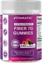 Vitamatic Prebiotic Fiber Gummies for Adults, 7G Extra Strength, Zero Sugar Añadido, 240 Pectin Based Gummies, Digestive Health & Regularity Support