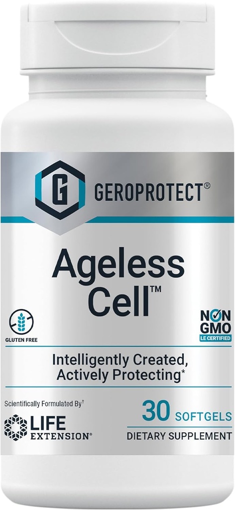 Extensión de vida GEROPROTECT® Ageless CellTM, Cellular Health, Healthy Aging, Vitamin E, N-Acetyl-L-cysteine, Green Tea Extract, myricetin, Gluten Free, Non-GMO, 30 softgels