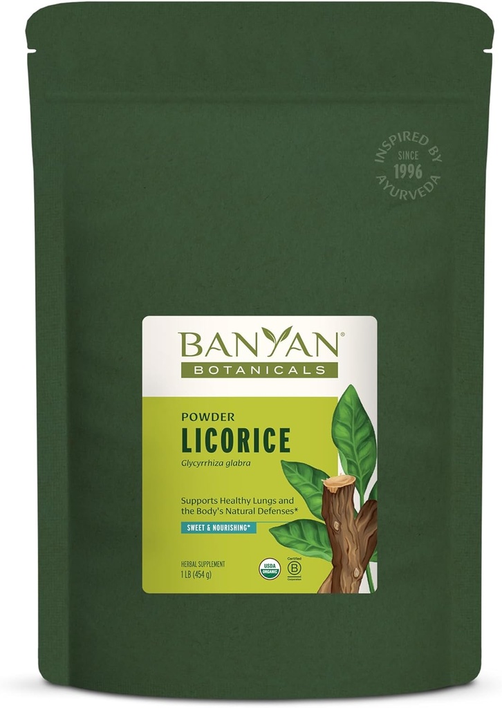 Banyan Botanicals Licorice Powder – Orgánica Licorice Root Powder (Glycyrrhiza Glabra) – para apoyar la función de la digestión saludable y el sistema respiratorio* – 1 lb. – No GMO Fuente sostenible Vegan