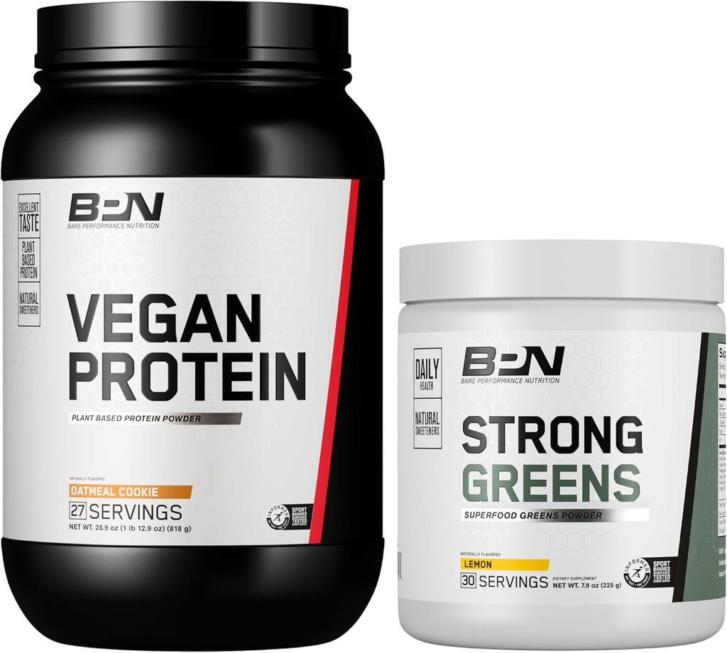 BARE PERFORMANCE NUTRITION BPN Vegan Oatmeal Cookie Protein + Strong Greens Lemon Bundle