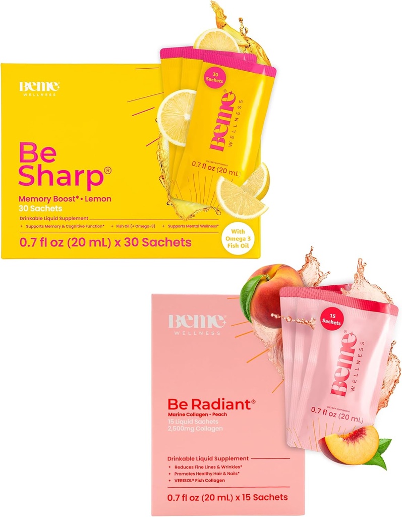 BeMe BeSharp " BeRadiant Peach Bundle - Liquid Omega-3 " Liquid Collagen Drink Supplements