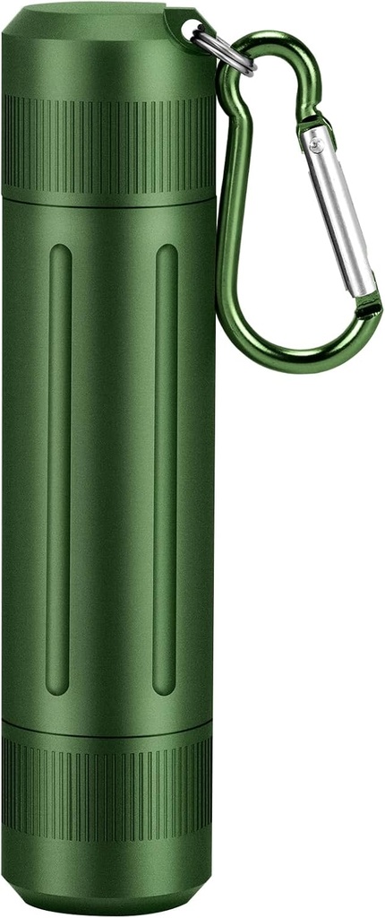 Portable Pill Container Waterproof Rugged Travel Pill Case with Keychain Aluminum Vitamin &amp; Supplement Holder for Daily Use, Outdoor Adventures - Green