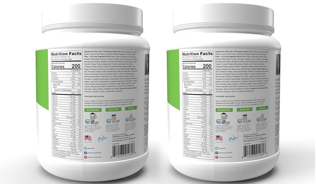 Lean1 Meal Reemplazo Protein Shake, Vanilla Flavor, 2-PACK de 15 Tubos de servicio