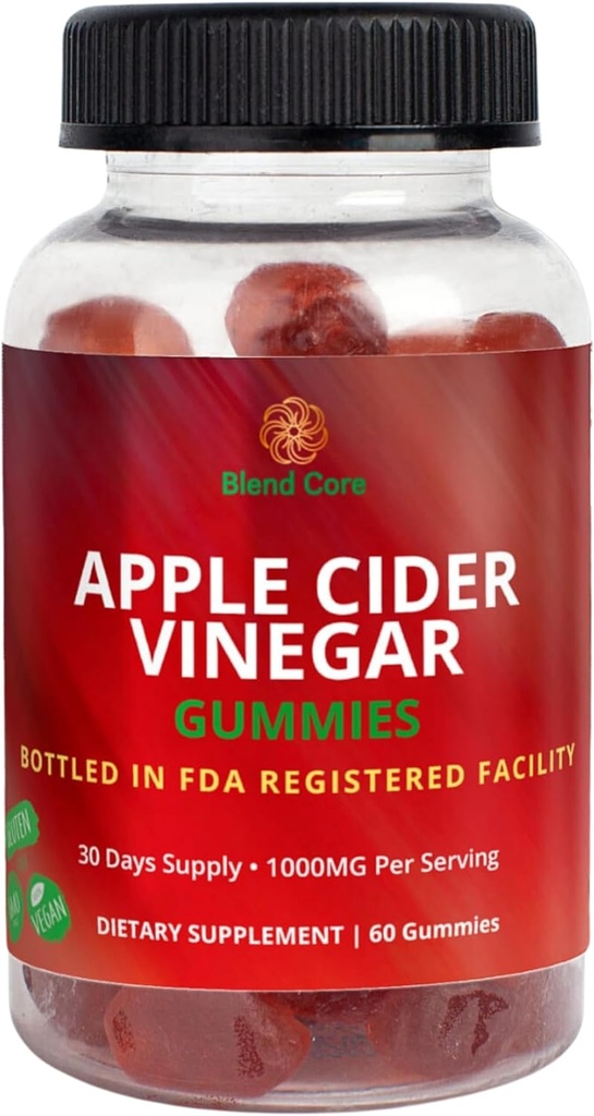 Manijas de vinagre de manzana con vitamina B12 – Vegan, libre de gluten, no GMO – Manzana de carrota púrpura con sabor – 1000 mg ACV – 60 Gummies, fuente de 30 días