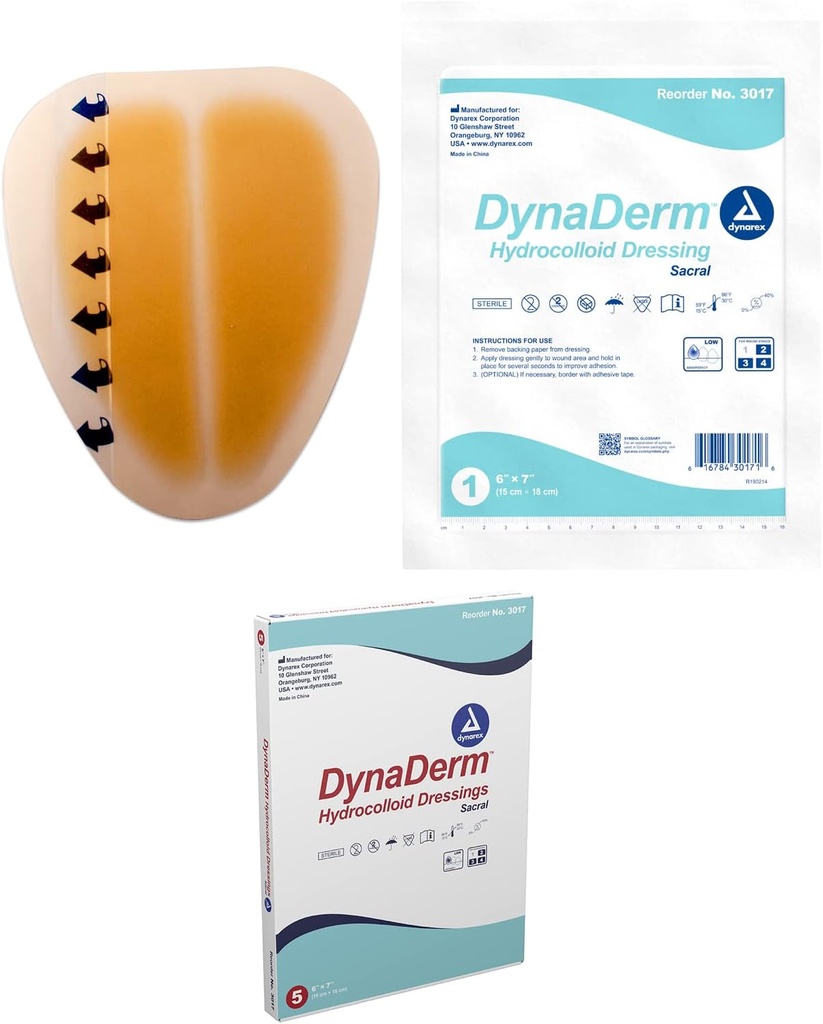 Dynarex Dynaderm Hydrocolloid Dressing, Sacral,6 x 7 Inch/5 Conde