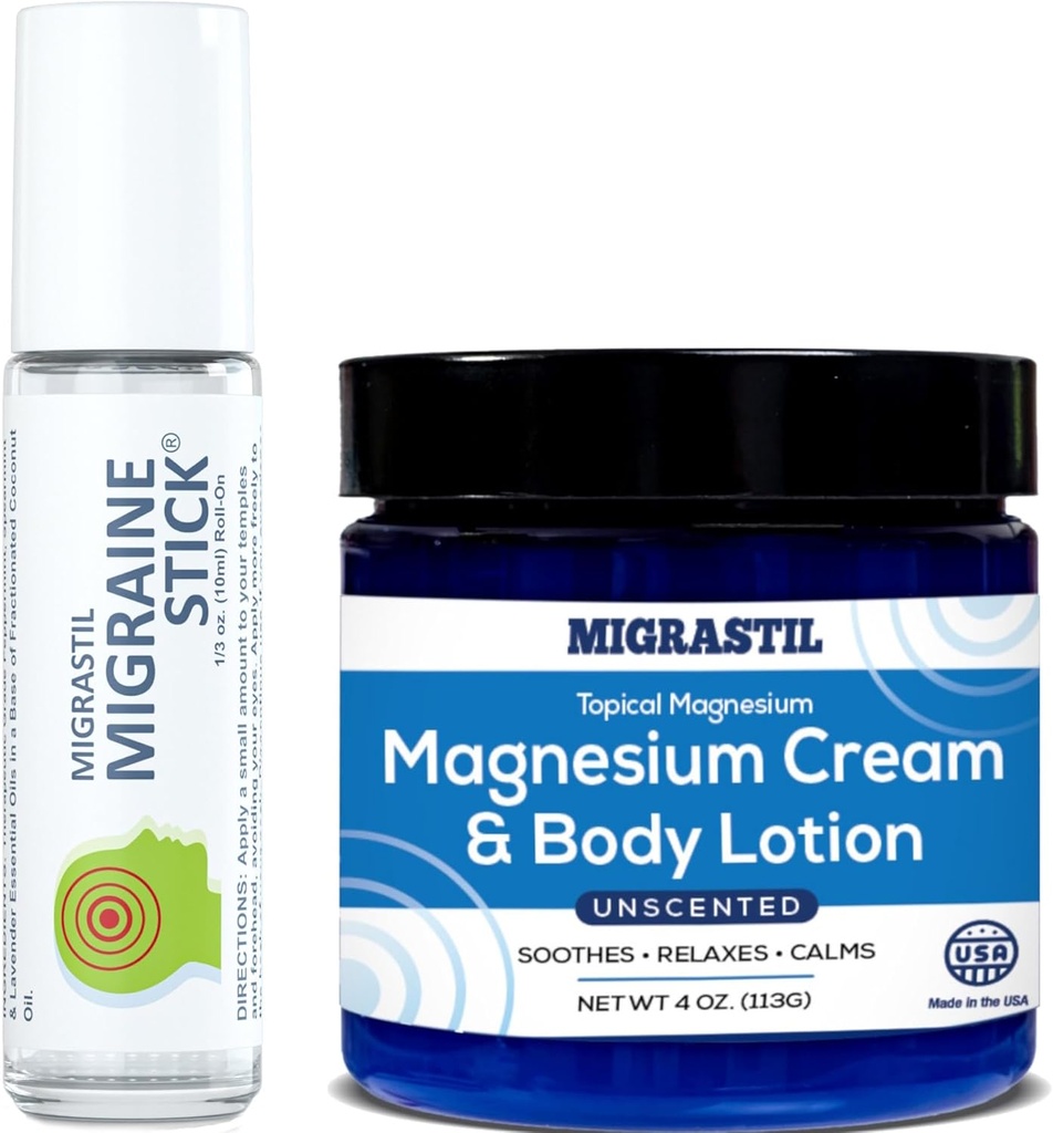 Migrastil Migraine Stick® y Topical Magnesium Cream & Body Lotion Bundle