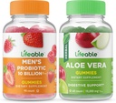 Lifeable Men's Probiotic 10 Billion + Aloe Vera, Gummies Bundle - Great Tasting, Vitamin Supplement, Gluten Free, GMO Free, Chewable Gummy