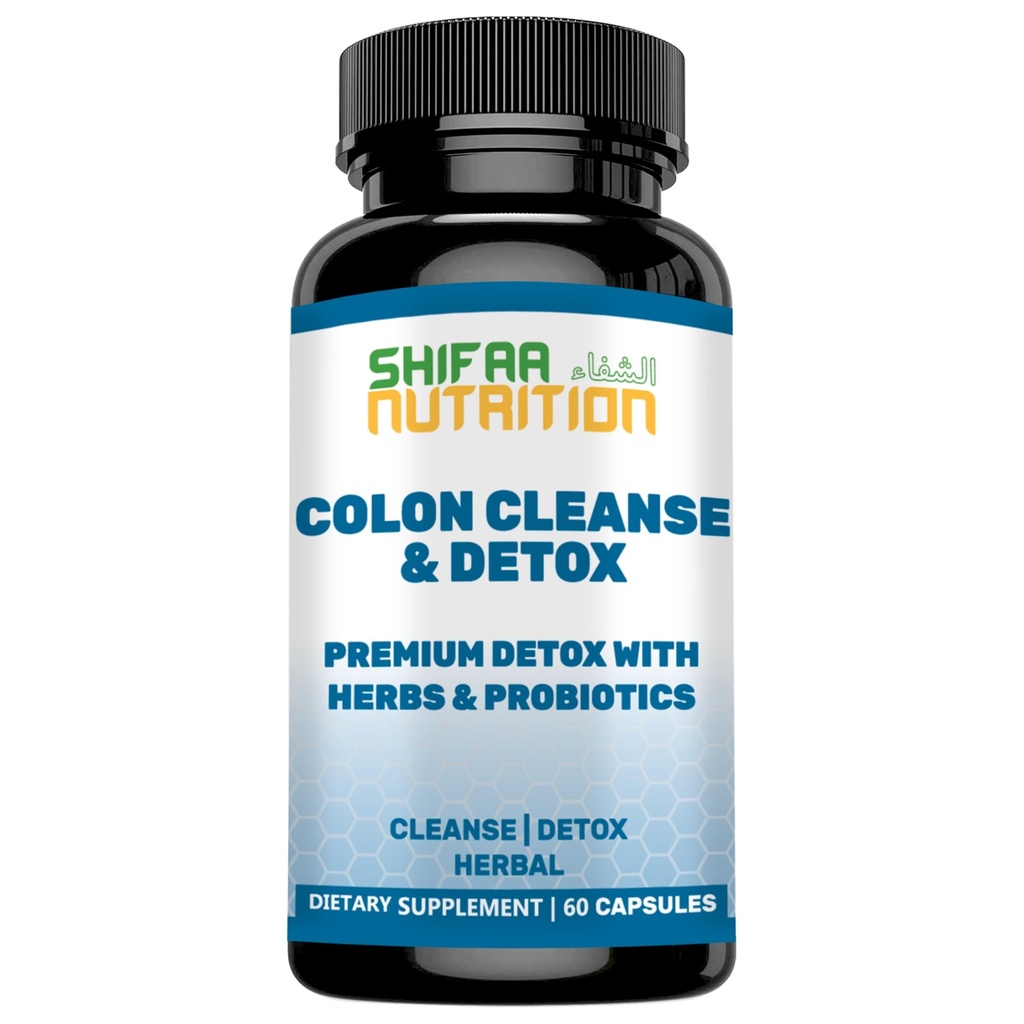 SHIFAA NUTRITION Premium Colon Cleanse & Herbal Detox Pills TEN 2x15 Days Supply Silencio con Probiotics, Fennel Seed, Cascara Sagrada &amp; Ginger Root Halal Vitaminas