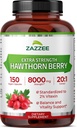 Zazzee Extra Strength Hawthorn Berry 20:1 Extract, 8000 mg Strength, 2% Vitexin, 150 cápsulas Vegan, 5 meses de suministro, Potent concentrado y estandarizado 20X Extract, Non-GMO y All-Natural