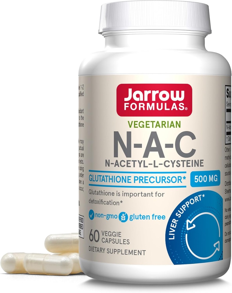 Jarrow Formulas® N-A-C 500 mg, Suplemento dietético, Apoyo Antioxidante para la salud del hígado, 60 cápsulas de verduras, 60 días de suministro