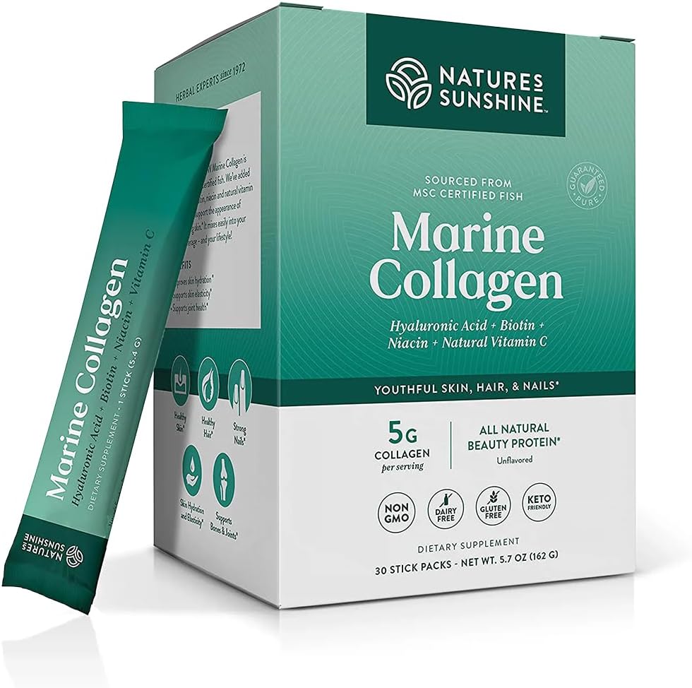 Collagen marino Sunshine de la naturaleza - Premium Wild-Caught Alaskan Pollock Collagen Powder - Unflavored to-Go Sticks to Support Radiant Skin and Healthy Joints