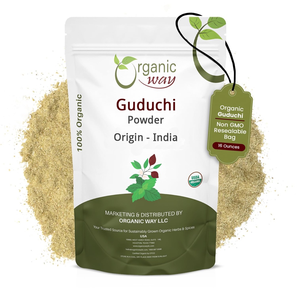 Orgánica Premium Grado Guduchi Powder (Tinospora cordifolia) - Orgánica &amp; Kosher Certified ← Raw, Vegan, Non GMO &amp; Gluten Free ← USDA Certified  durable Origin - India (1LBS / 16Oz)