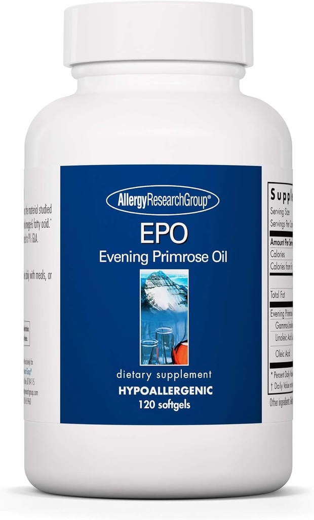 Allergy Research Group EPO - Evening Primrose Oil for Men &amp; Women, for Dry Eyes, Omega-6, GLA Gamma-Linolenic Acid, 500mg Supplement - 120 Count