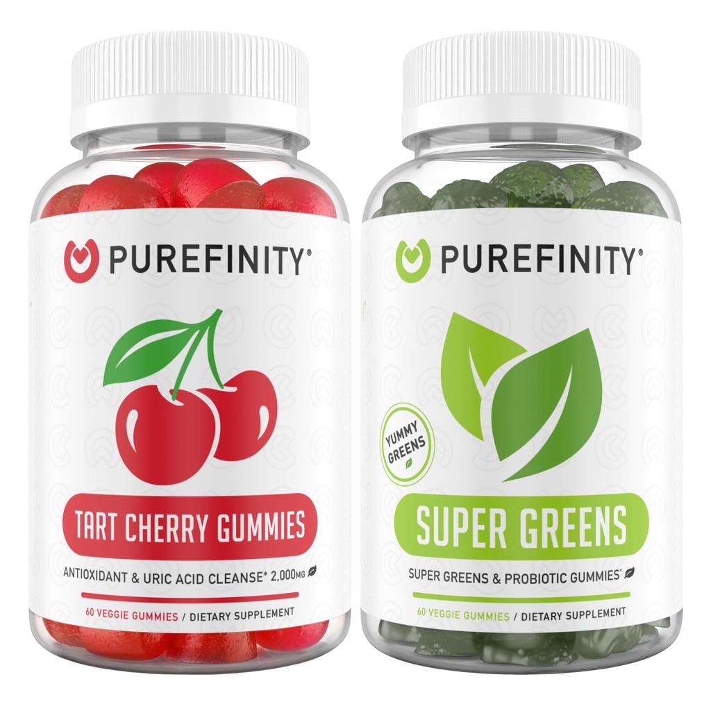 PUREFINITY Tart Cherry y Super Greens Gummies Bundle (Uric Acid Flush &amp; Cleanse with Your Daily Greens)