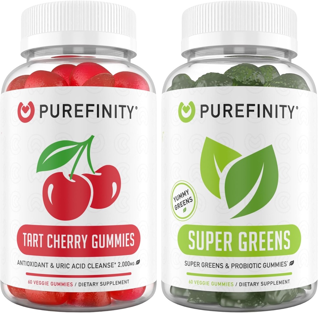 PUREFINITY Tart Cherry y Super Greens Gummies Bundle (Uric Acid Flush &amp; Cleanse with Your Daily Greens)