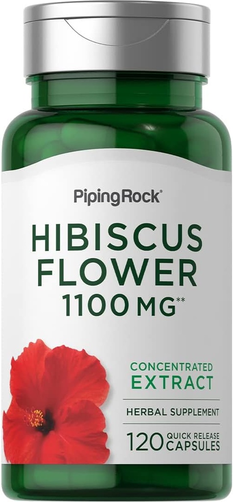 Piping Rock Hibiscus Flowers 1100 mg  120 Capsules  sometida Concentrated Extract ← Herbal Supplement ← Non-GMO, Gluten Free
