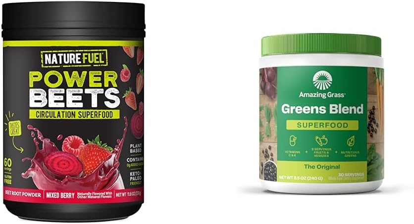 Nature Fuel Power Beets Powder, Delicious Acai Berry Pomegranate, Concentrated & Amazing Grass Greens Blend Superfood: Super Greens Powder Smoothie Mix for Boost Energy