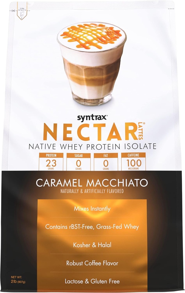 Sintrax Nutrition Nectar Lattes, Whey Protein Isolate, Caramel Macchiato, 2 lb