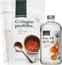 MCT orgánico de la fuerza natural Petróleo + Grasa Colágeno Péptidos Bundle – Orgánica, No GMO, 100% Cacahuete puro " Hidrolyzed Tipo I y III Collagen Protein - 16 Botella de onza y 11.7 Bolsa de onza