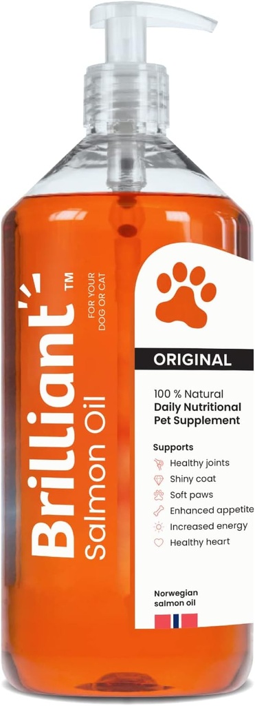 Aceite de Salmón Brillante para Perros, Gatos &amp; Puppies ← Omega 3 Fish Oil Suplemento líquido con DHA, EPA Fatty Acids ← Soporta Skin and Coat, Immune System " Joint Function ← Hofseth BioCare (34oz)