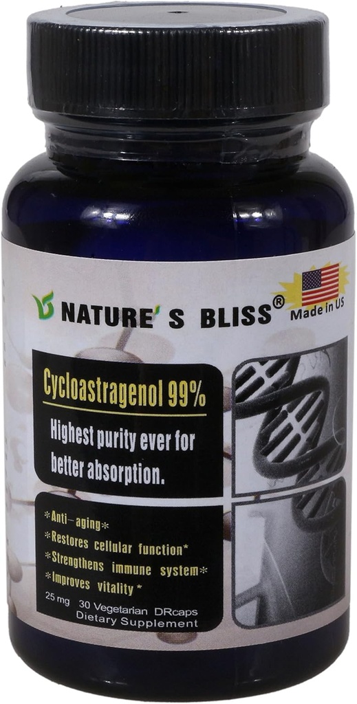 Cicloastragenol 25mg 99%,Telomere Suplementos, Astragalus Root Extract, Anti Aging Supplement, Made in USA, Immunity Boost, Stomach Acid Protected, Super Absorption, 30 cápsulas