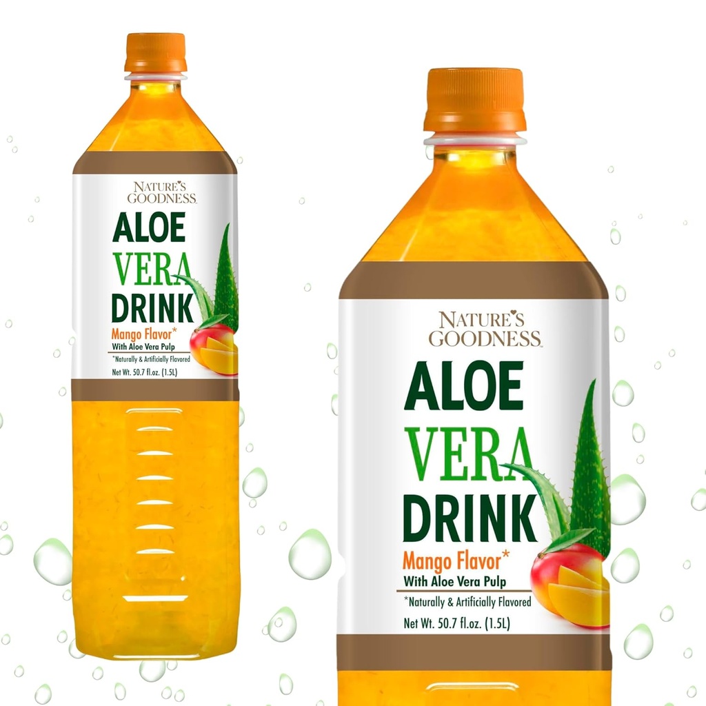La bondad de la naturaleza Aloe Vera Bebida con Pulp Mango Flavor - 50.7 Fl Oz (1.5 L) - Refreshing Beverage with Real Aloe Vera Juice