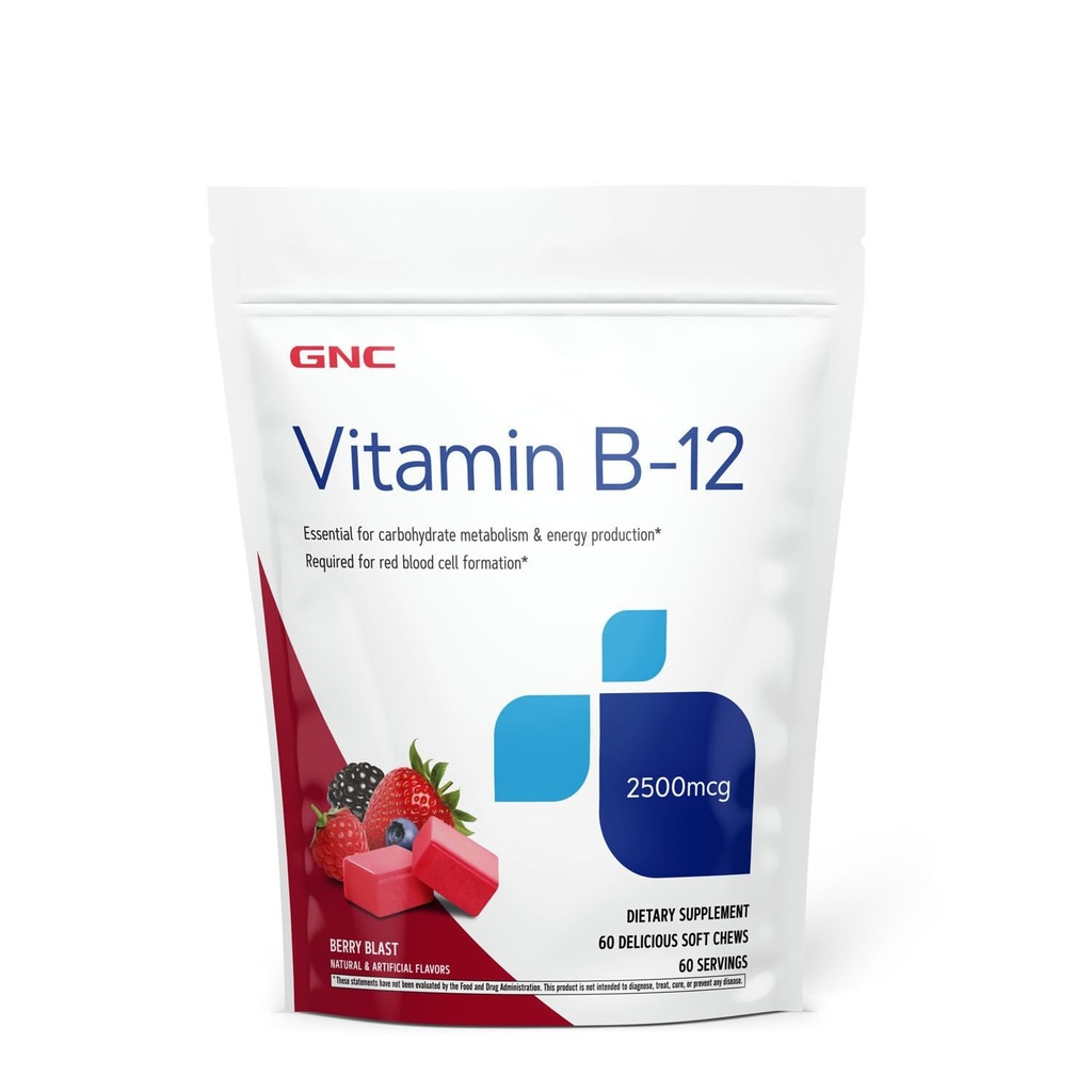 GNC Vitamin B12 2500mcg Supplement, Essential for Carbohydrate Metabolism and Energy Production, 60 Servings