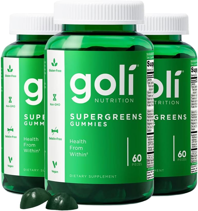 Goli SuperGreen Vitamin Gummy - 180 Conde - Vitaminas y Minerales Esenciales - Plant-Based, Vegan, Gluten-Free &amp; Gelatin Gratis - Health from Within, Pack of 3