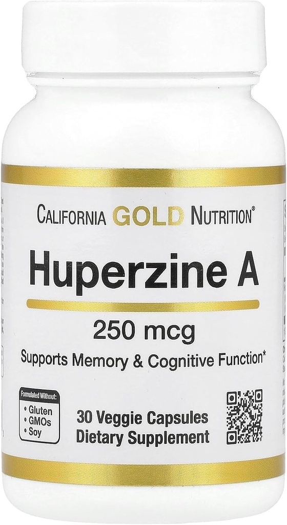 Huperzine A de California Gold Nutrition - Soporte para Memoria y Función Cognitiva - Promueve Niveles saludables de acetilcolina - Vegan Friendly - Gluten Free, Non-GMO - 250 mcg - 30 Veggie Capsules