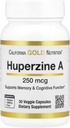 Huperzine A de California Gold Nutrition - Soporte para Memoria y Función Cognitiva - Promueve Niveles saludables de acetilcolina - Vegan Friendly - Gluten Free, Non-GMO - 250 mcg - 30 Veggie Capsules