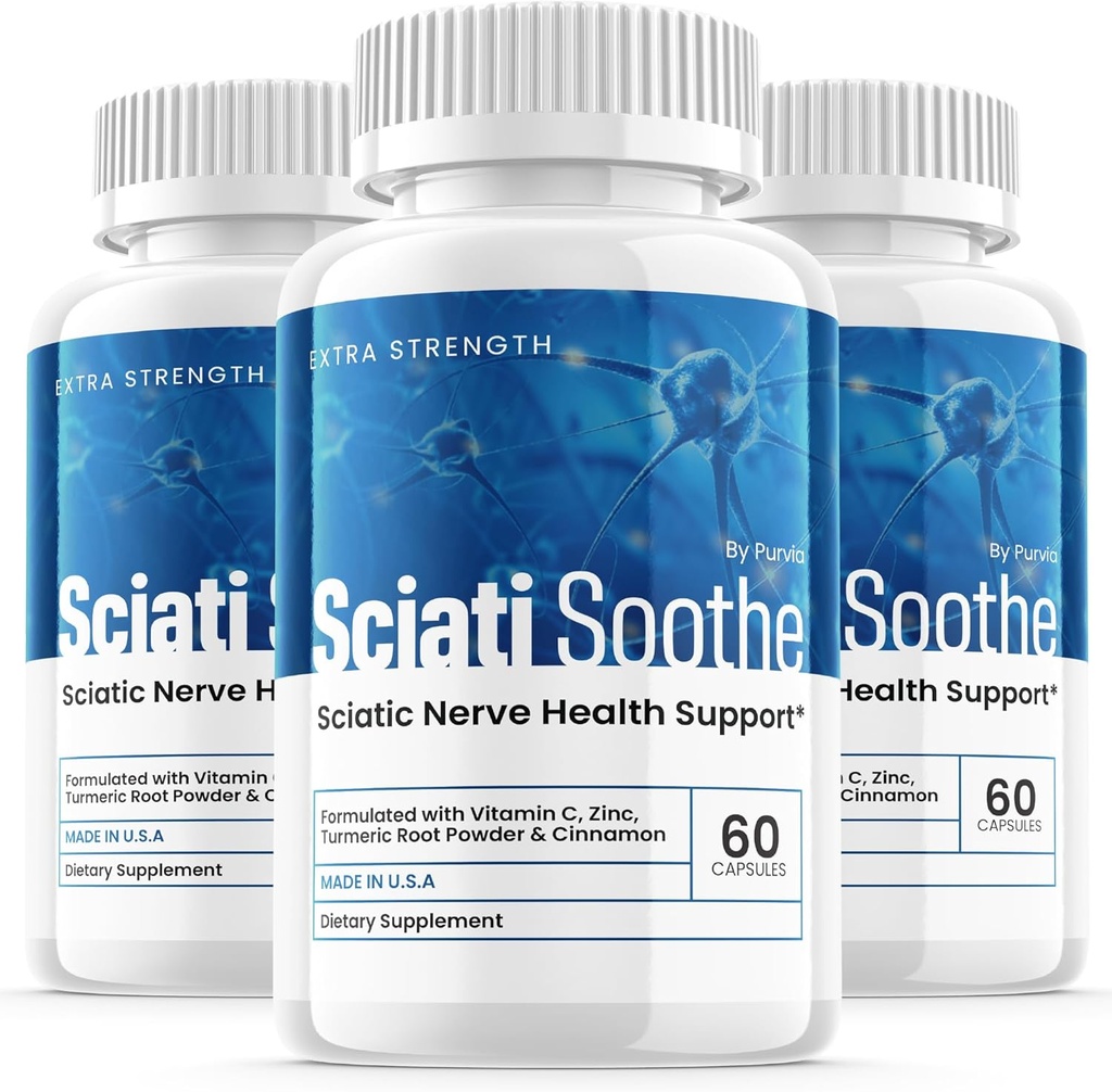(3 Pack) Sciatisoothe Supplement for Sciatica, Sciati Soothe Nerve Health, Sciatisoothe Capsules Vitamins, Sciatisoothe Advanced Overall Wellness Support Maximum Strength Formula USA (180 Capsules)