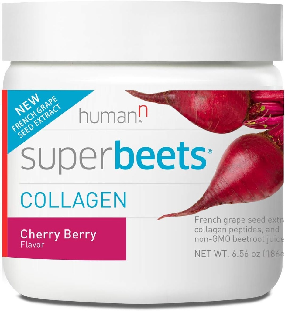 HumanN SuperBeets Collagen Powder - Cherry Berry Flavor, Gluten Gratis - 30 Servings