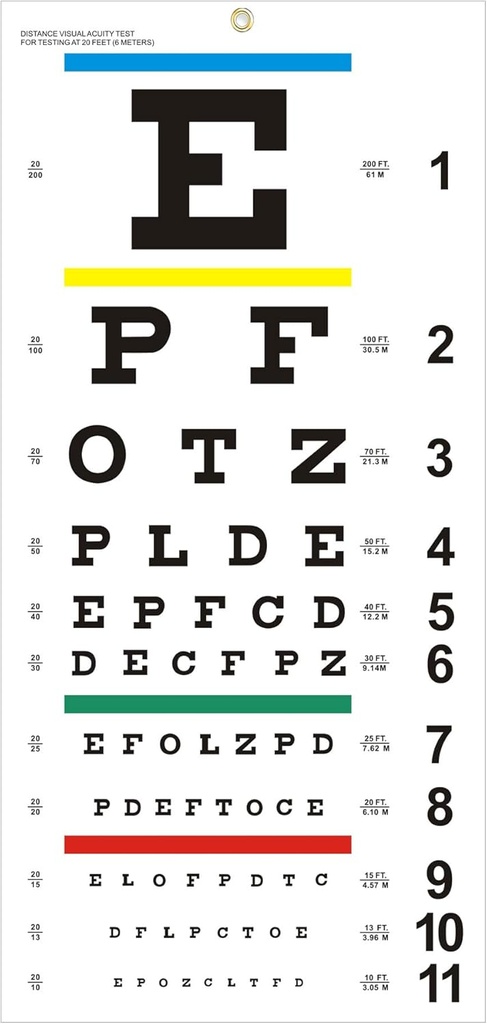 Eye Chart, Upgraded Snellen Eye Chart for Eye Exams 20 Feet, 22x11 Inches Plastic Low Vision Eye Charts Wall Chart with Metal Eyelet for Kids Gifts Wall Decoration (20 Feet Test Distance)